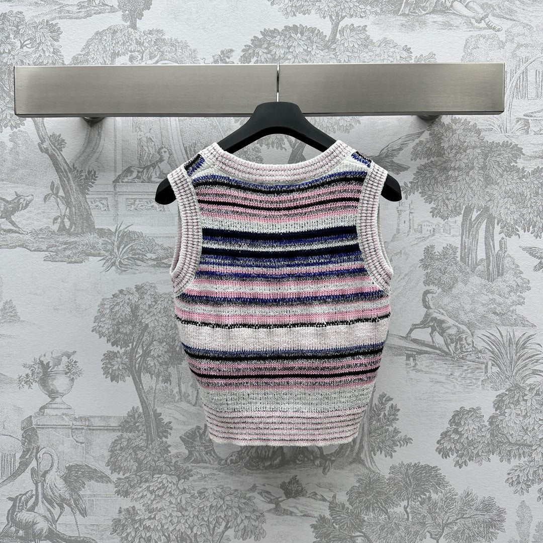 0528 Striped mismatched color knitted vest