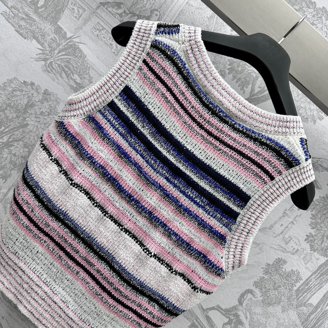 0528 Striped mismatched color knitted vest