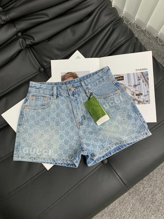 0528 Rhinestone denim shorts