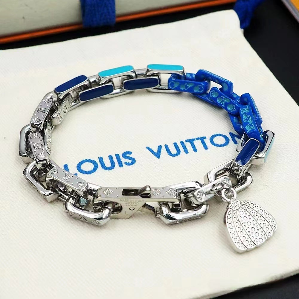 0528 Blue and silver patchwork pumpkin bracelet