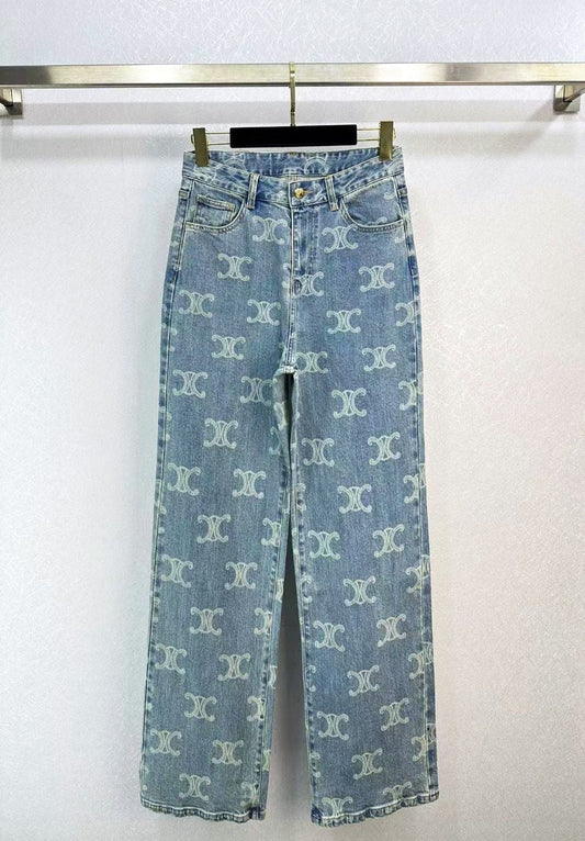 0528 Jeans with two pockets all over print