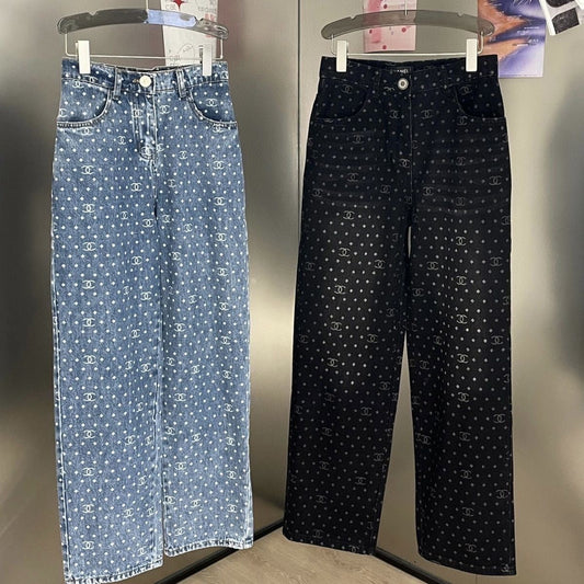 0528 Jeans with two pockets all over print