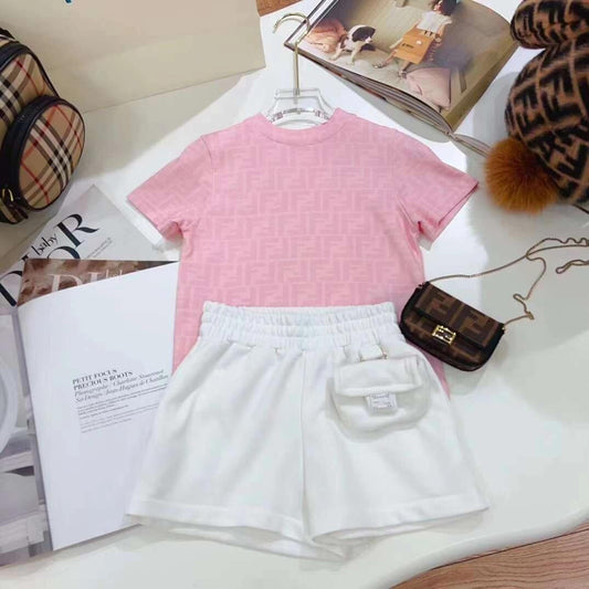 0528 Pink and white children's clothing set