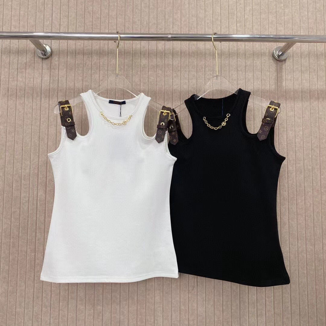 0528 Belt-embellished off-the-shoulder tank top