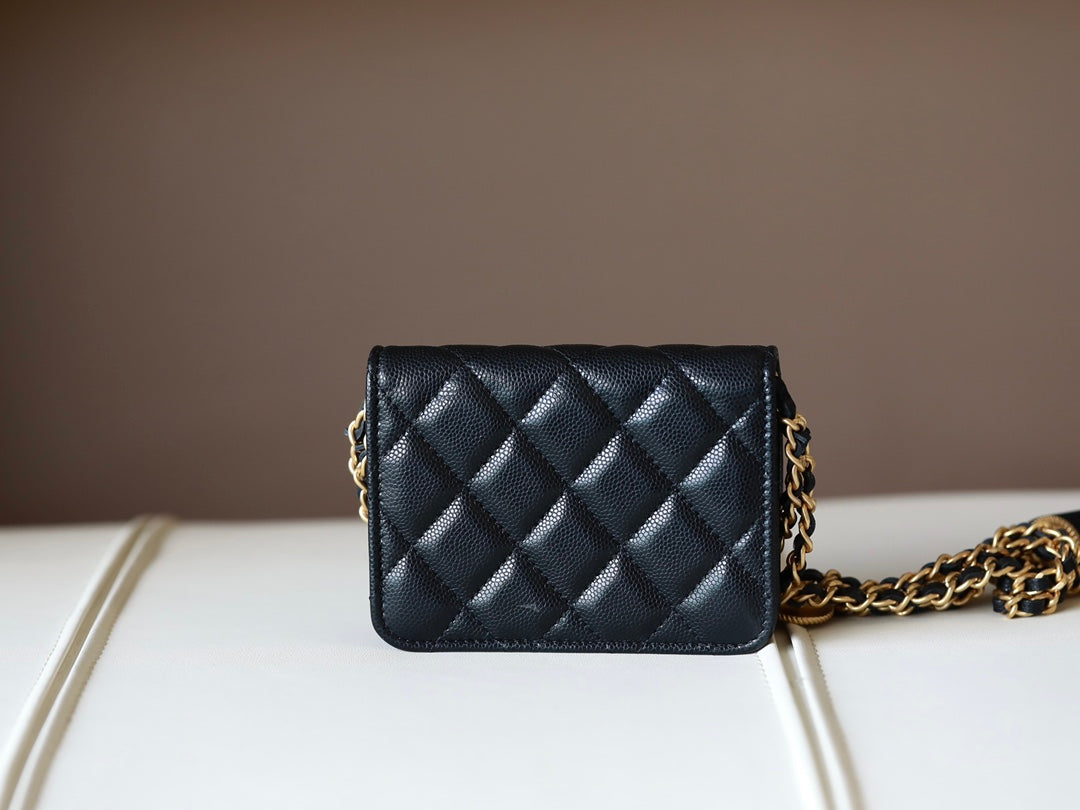 0528 Black Quilted Caviar Belt Bag Aged Gold Hardware