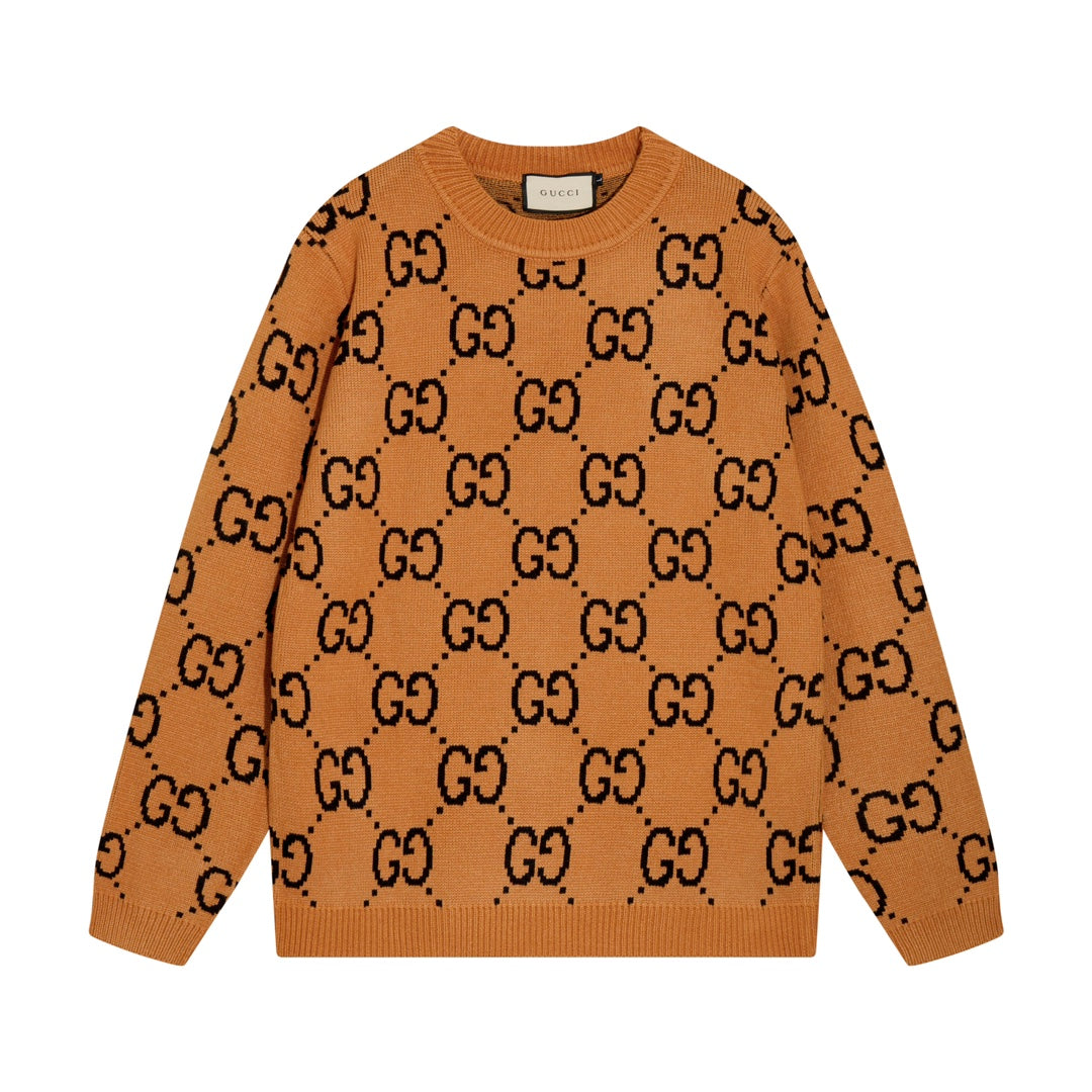 0909 New alphabet jacquard crew-neck sweater