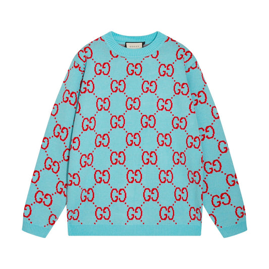 0909 New alphabet jacquard crew-neck sweater