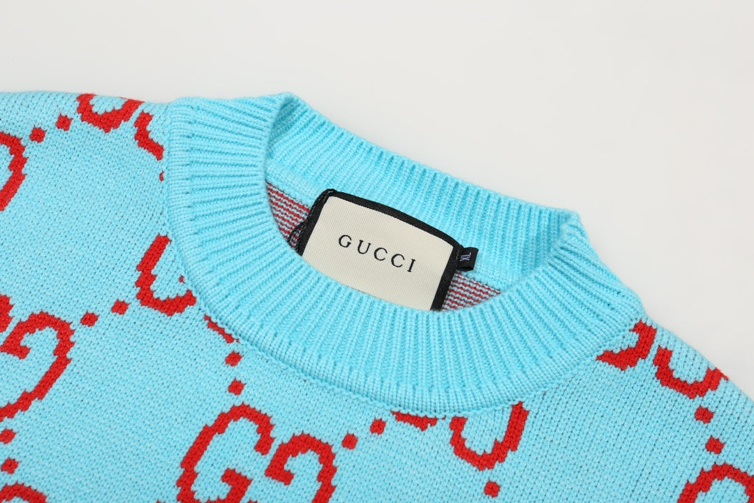 0909 New alphabet jacquard crew-neck sweater