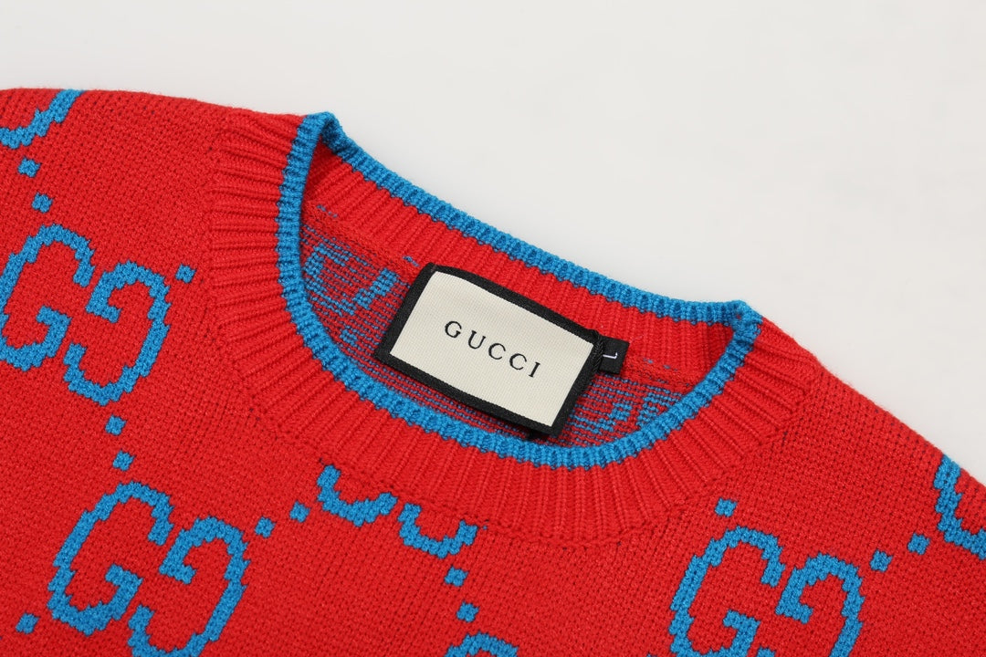 0909 New alphabet jacquard crew-neck sweater