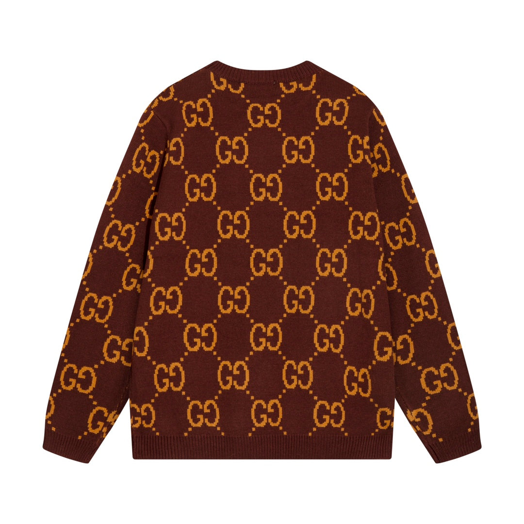 0909 New alphabet jacquard crew-neck sweater