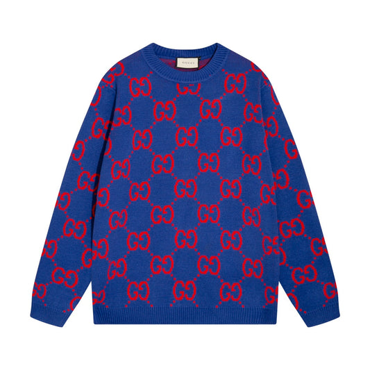 0909 New alphabet jacquard crew-neck sweater