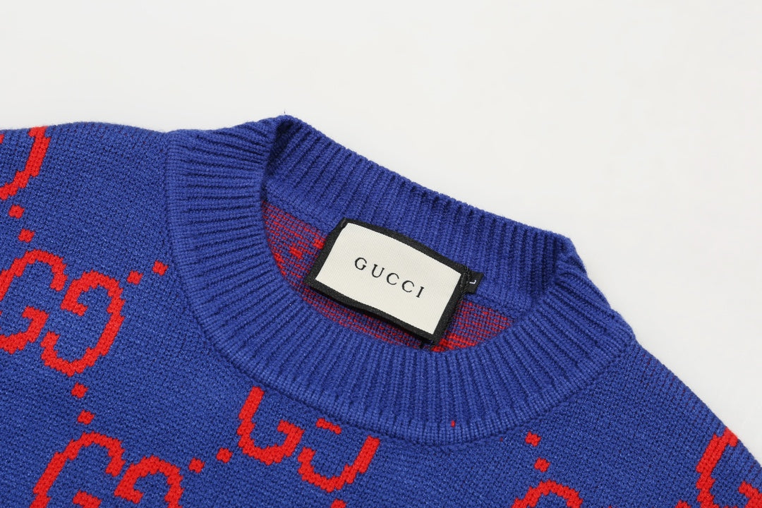 0909 New alphabet jacquard crew-neck sweater