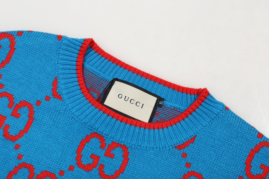 0909 New alphabet jacquard crew-neck sweater