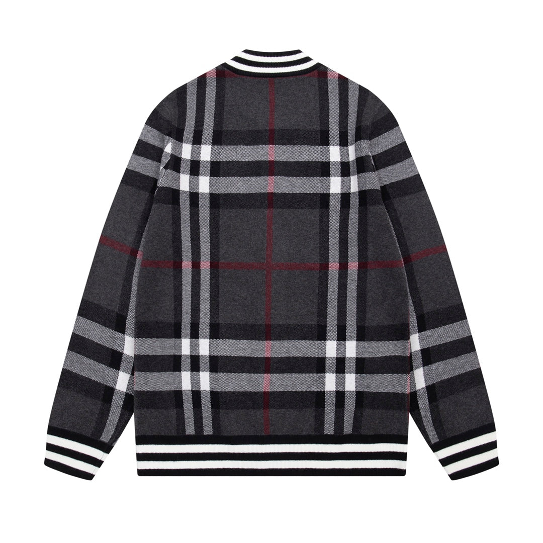 1014 Color-matching plaid zipper jacket