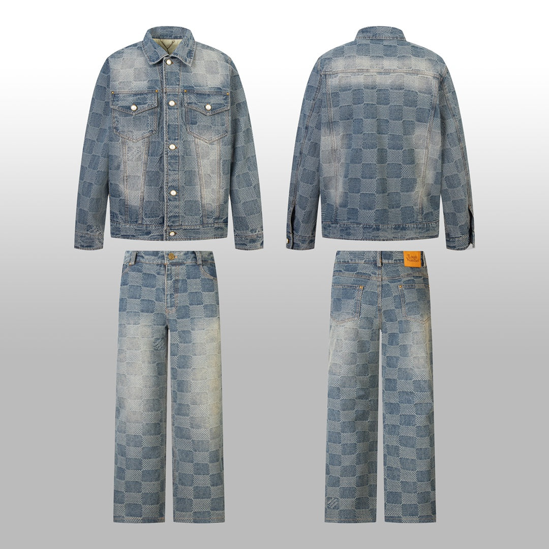 1014 High quality jacquard heavy wash denim pant