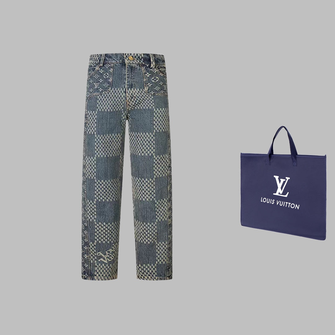 1014 High quality jacquard heavy wash denim pant