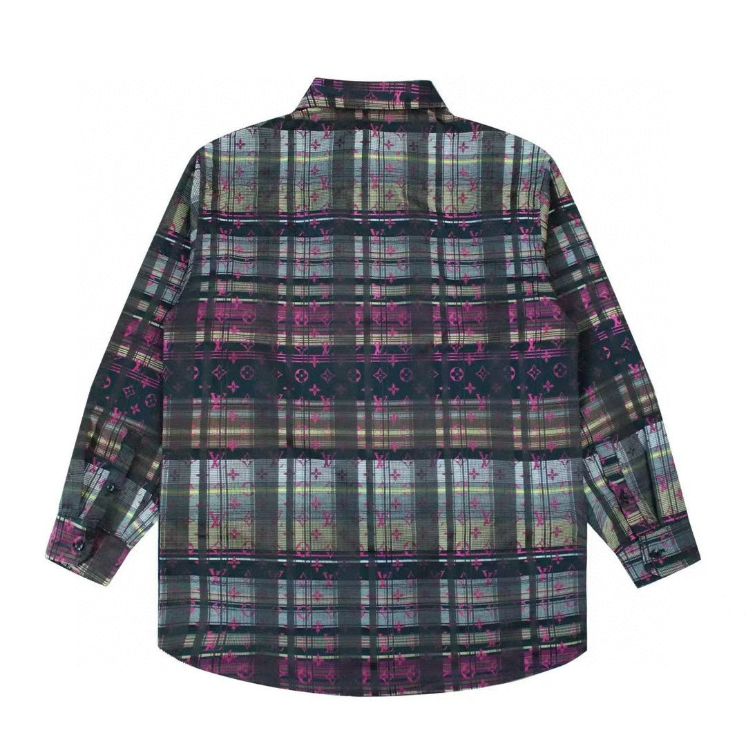 1021 New bright plaid full print jacquard dark red long-sleeved shirt