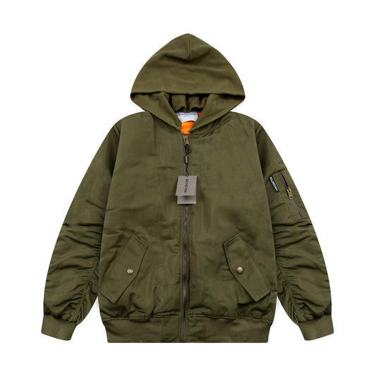 1021 New high quality destruction hooded flight jacket cotton-padded jacket