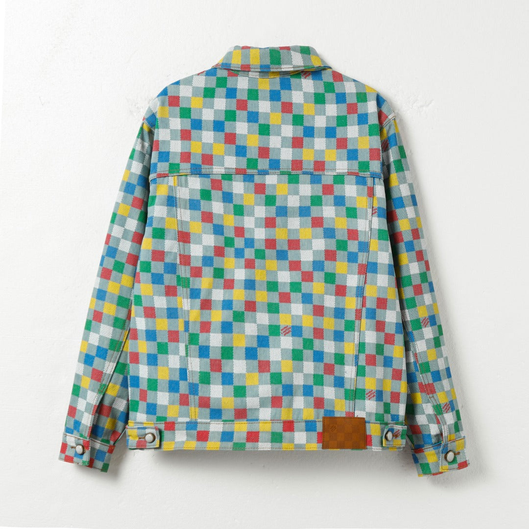 1126 Limited color Rubik's checkerboard patchwork denim jacket jeans