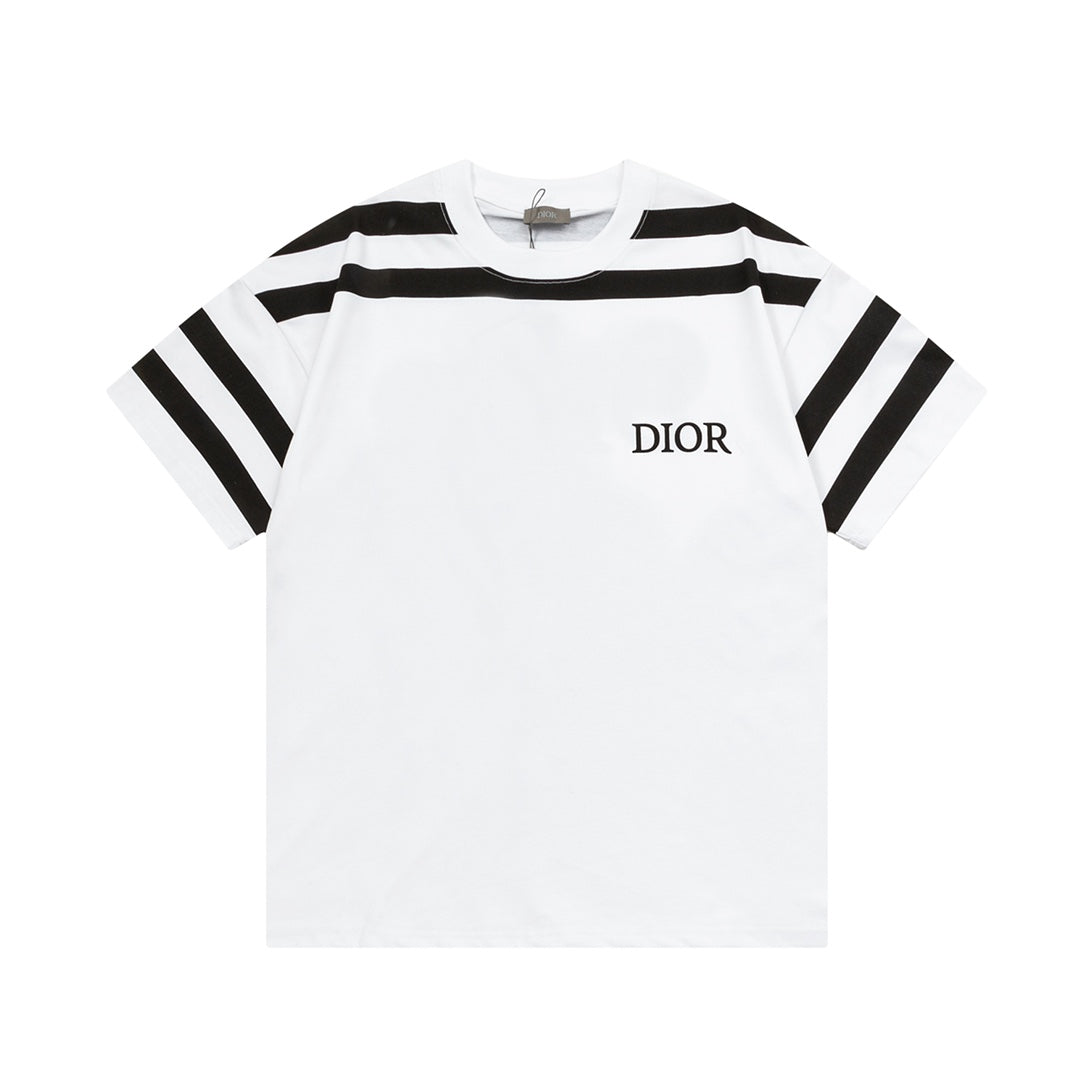 1219 New letter-stripe patchwork printed T-shirt