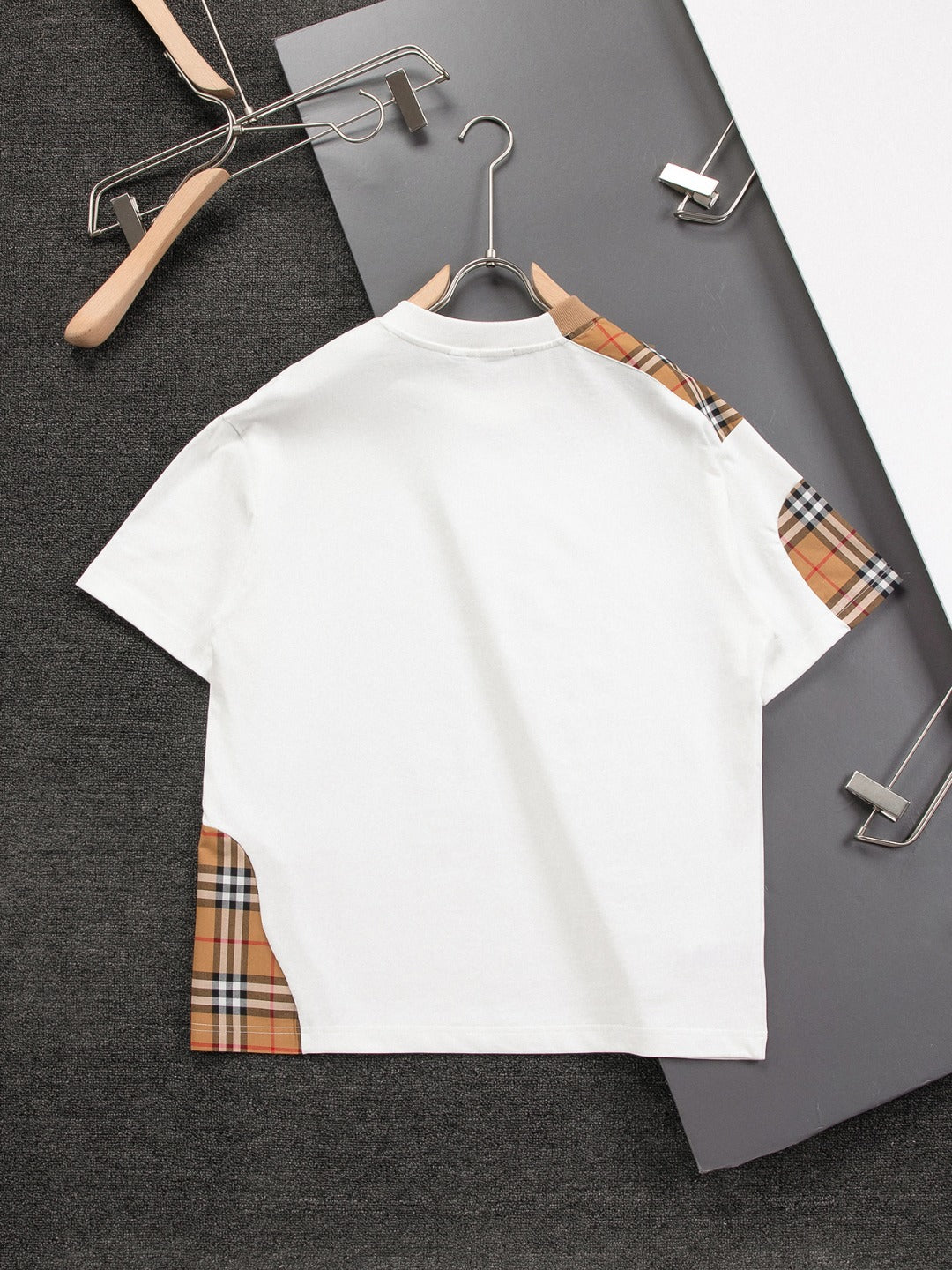 250212 New high quality plaid misplaced irregular T-shirt