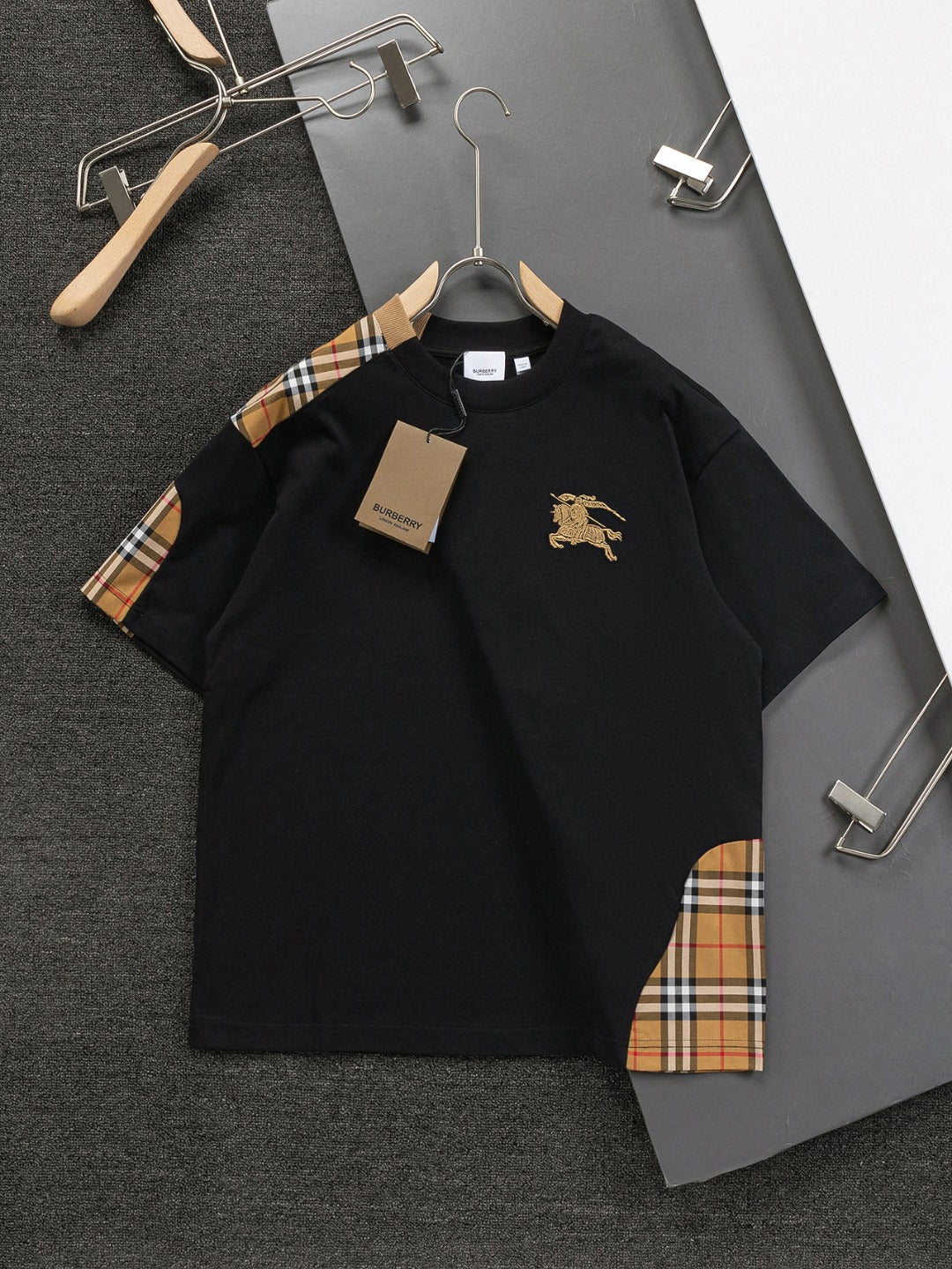 250212 New high quality plaid misplaced irregular T-shirt